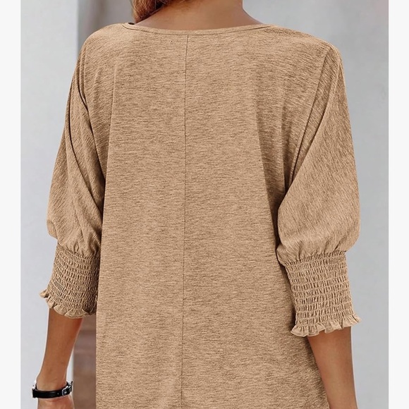 Tan Relaxed Smocked Blouse - Picture 5 of 8